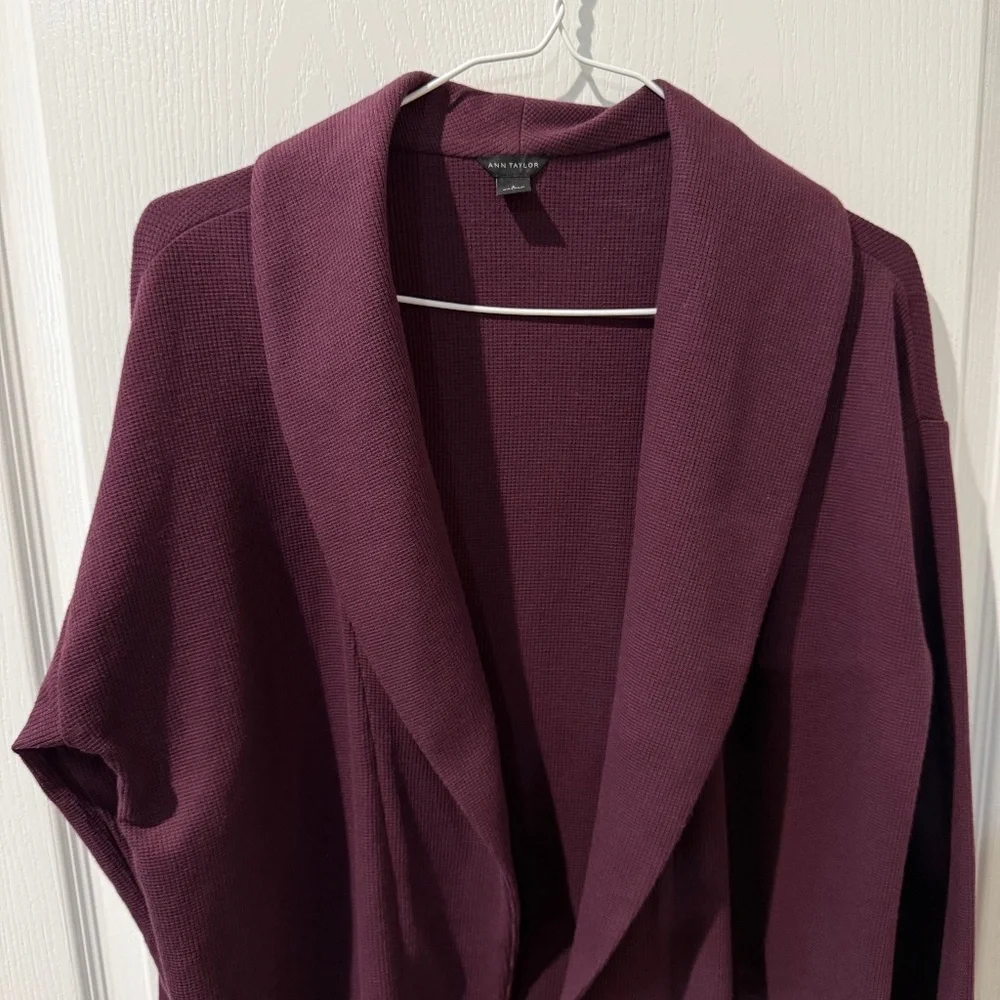 Ann Taylor Purple Wine Long Cardigan Sweater Jacket Blazer Sz S